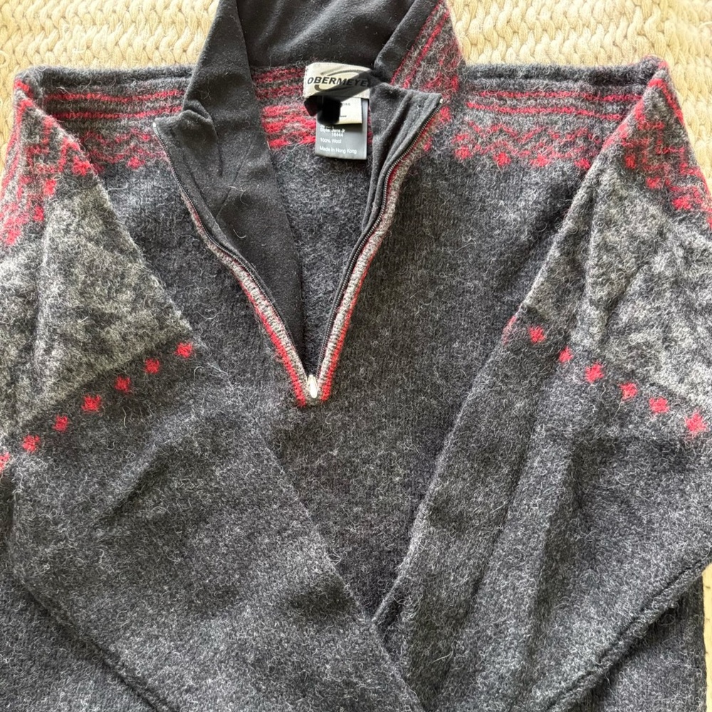 OBERMEYER JUNIOR L Gray and Red Quarter-Zip Sweater